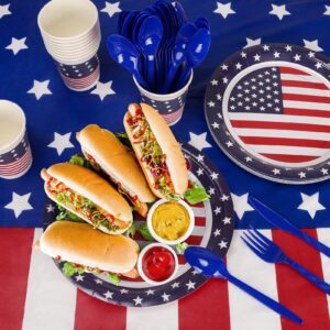 Patriotic Party Supplies,152Pcs American Flag Themed Party Set, Patriotic Party Decorations, American Flag Tablecloths,4th of July Plates Cups, Red White and Blue Decor for Outside, Picnic, Memorial