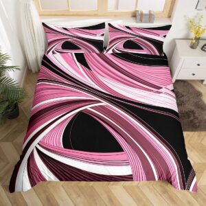 black and pink duvet cover geometric metal art bedding set retro stripe swirl comforter cover retro circle geometry bedspread cover full size with 2 pillow case (no comforter)