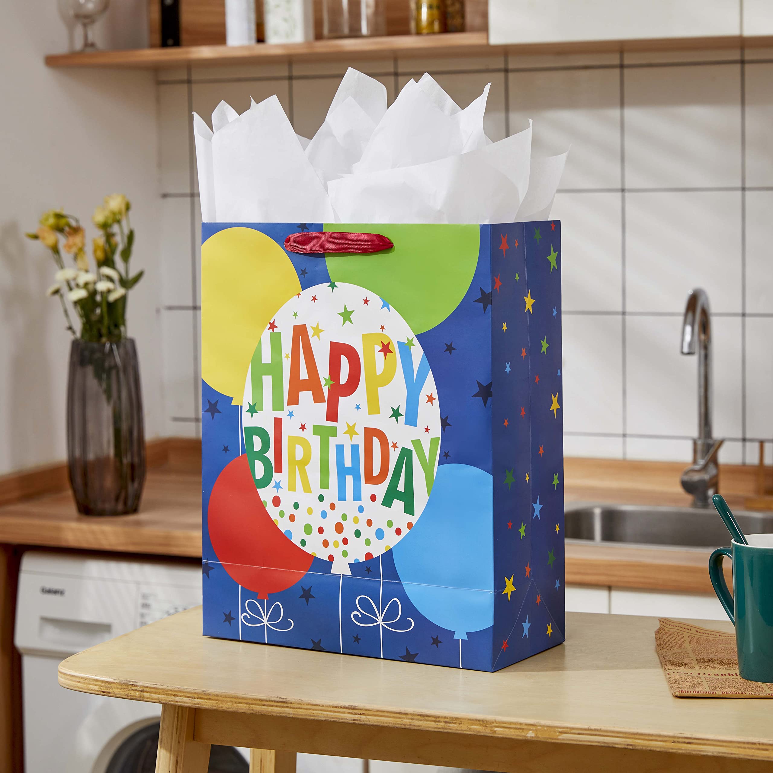 SUNCOLOR 16" Extra Large Gift Bag for Birthday Party Bag With Tissue Paper(Blue)