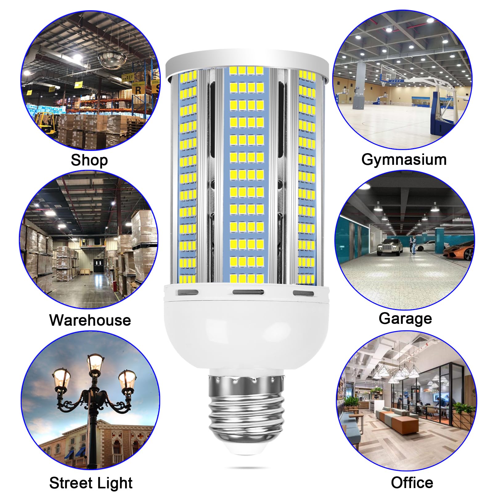 2 Pack 400W Equivalent Led Corn Light Bulb, 6000 Lumen 6000K Daylight 50W LED Corn Lamp, E26/E27 Medium Base for Indoor Garage Factory Warehouse Backyard 85V-265V