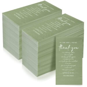 100 plain thank you wedding napkins cocktail beverage napkins newlyweds to family friends guests 3 ply facial tissues napkins pack wedding shower engagement rehearsal dinner party supply (sage green)