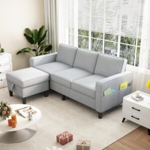 Youmumeub Convertible Sectional Sofa Couch, L-Shaped Couch 3-Seat Sofa with Storage Reversible Chaise, Sectional Couches for Living Room, Apartment and Small Space (Light Gray)