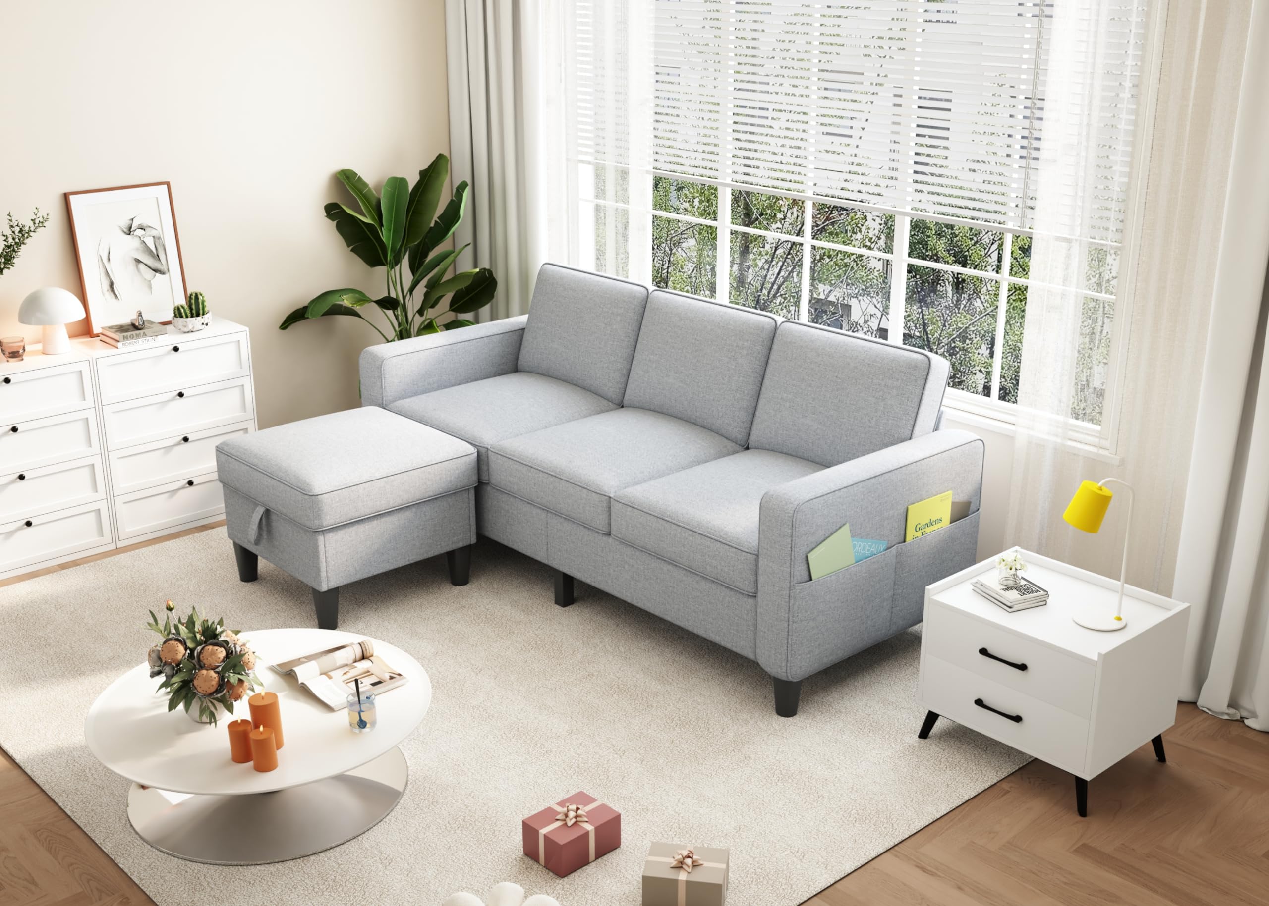 Youmumeub Convertible Sectional Sofa Couch, L-Shaped Couch 3-Seat Sofa with Storage Reversible Chaise, Sectional Couches for Living Room, Apartment and Small Space (Light Gray)