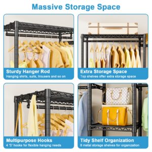 Ulif E4 Clothes Rack, Heavy-Duty Garment Rack, Metal Freestanding Clothing Organization Storage System Can Be L-Shaped with Shelves and Hangers, Max Load 920lbs, 71.6" W x 14.5" D x 79.3" H, Black