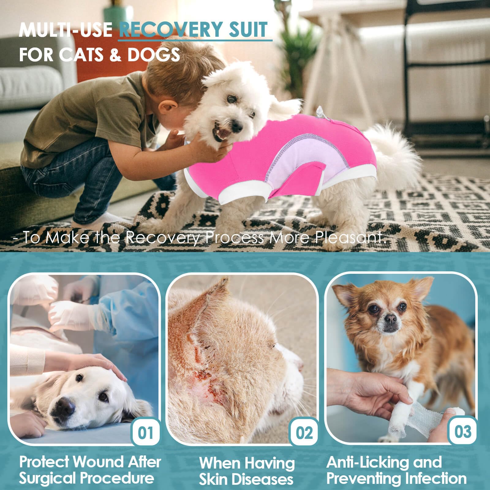 AOFITEE Dog Surgery Recovery Suit, Dog Onesie for Surgery, Soft Cotton Dog Recovery Suit with Zipper & Pee Hole, Substitute E-Collar & Cone, Surgery Recovery Shirt for Female Dogs Cats Spayed