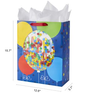 SUNCOLOR 16" Extra Large Gift Bag for Birthday Party Bag With Tissue Paper(Blue)