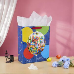 SUNCOLOR 16" Extra Large Gift Bag for Birthday Party Bag With Tissue Paper(Blue)