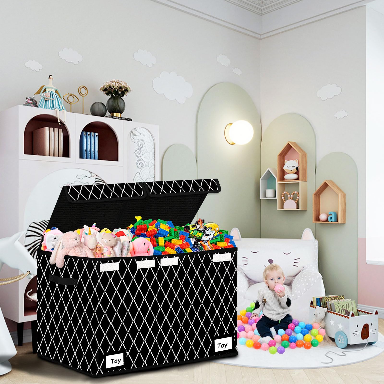 Meerainy Large Toy Storage Box with Lid,Sturdy Toys Storage Chest Bin Organizer for Kids,Boys,Girls,Stuffed Animal Storage for Living Room Area 25"x13" x16"