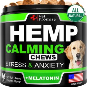 Hemp Calming Chews for Dogs with Anxiety and Stress - Dog Calming Treats - Dog Anxiety Relief - Separation - Travel - Barking - Melatonin for Dogs - Hemp Oil - Calming Treats for Dogs - 120 Treats