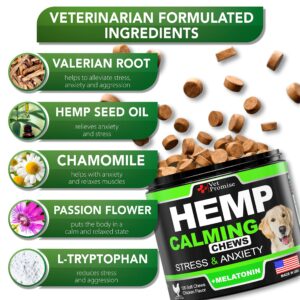 Hemp Calming Chews for Dogs with Anxiety and Stress - Dog Calming Treats - Dog Anxiety Relief - Separation - Travel - Barking - Melatonin for Dogs - Hemp Oil - Calming Treats for Dogs - 120 Treats