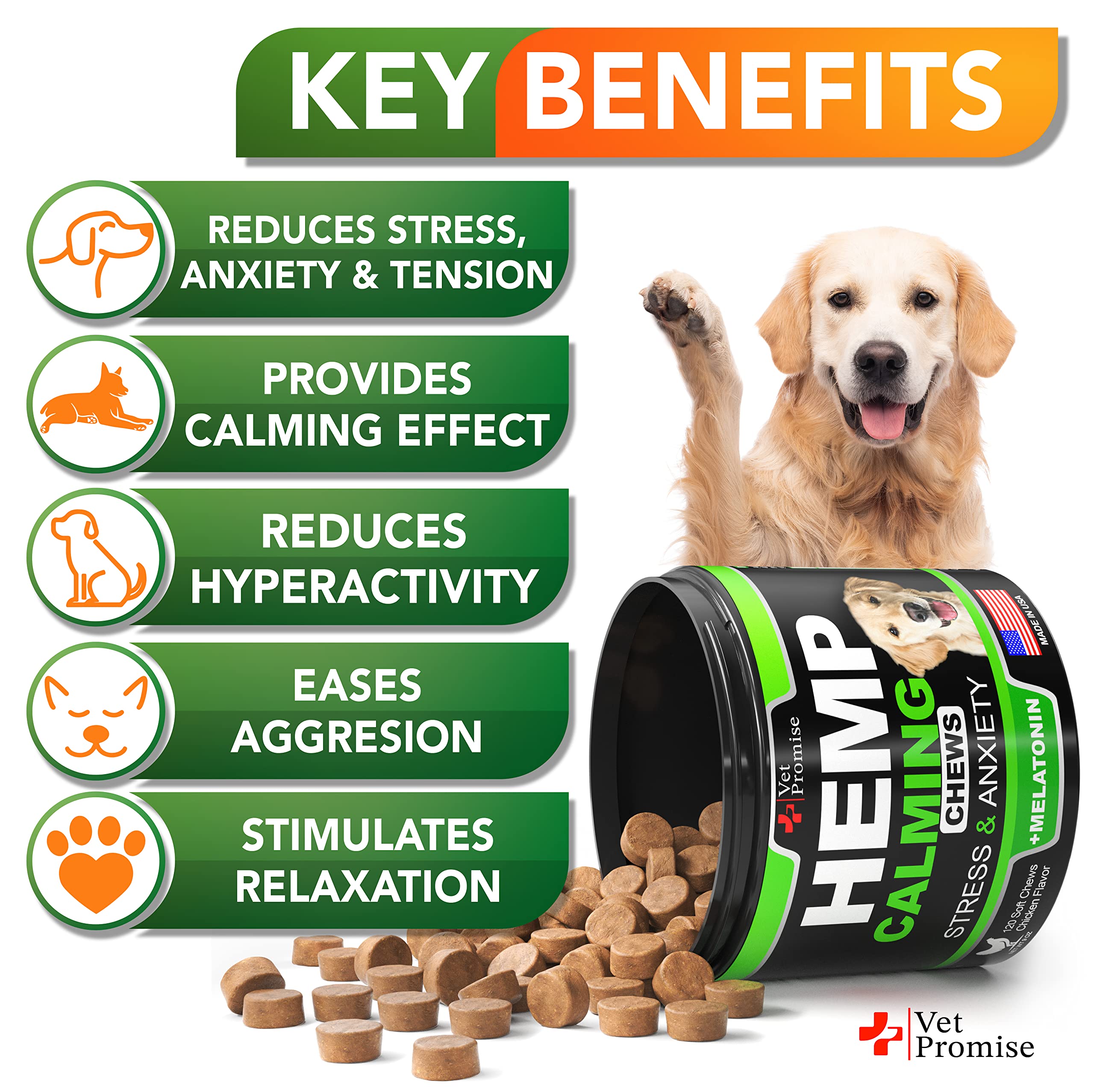 Hemp Calming Chews for Dogs with Anxiety and Stress - Dog Calming Treats - Dog Anxiety Relief - Separation - Travel - Barking - Melatonin for Dogs - Hemp Oil - Calming Treats for Dogs - 120 Treats