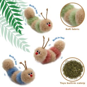 Jumpaws Interactive Natural 3 PK Catnip Toy, with Rattle, Bite Resistant, for All Ages Indoor Cat, Soft Caterpillar Toys, Fluffy Kitten Toy