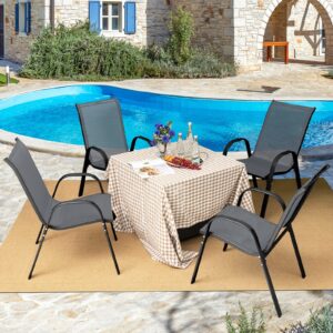 Giantex Set of 4 Patio Chairs, Outdoor Stackable Dining Chairs w/Armrests, 330 LBS Capacity, All Weather Fabric, Heavy Duty Rustproof Steel Frame, Lawn Chairs for Porch, Yard, Pool, Garden (Gray)