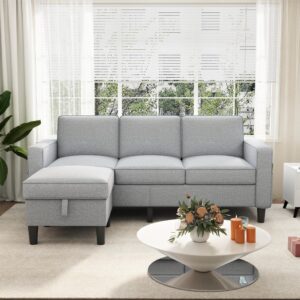 Youmumeub Convertible Sectional Sofa Couch, L-Shaped Couch 3-Seat Sofa with Storage Reversible Chaise, Sectional Couches for Living Room, Apartment and Small Space (Light Gray)