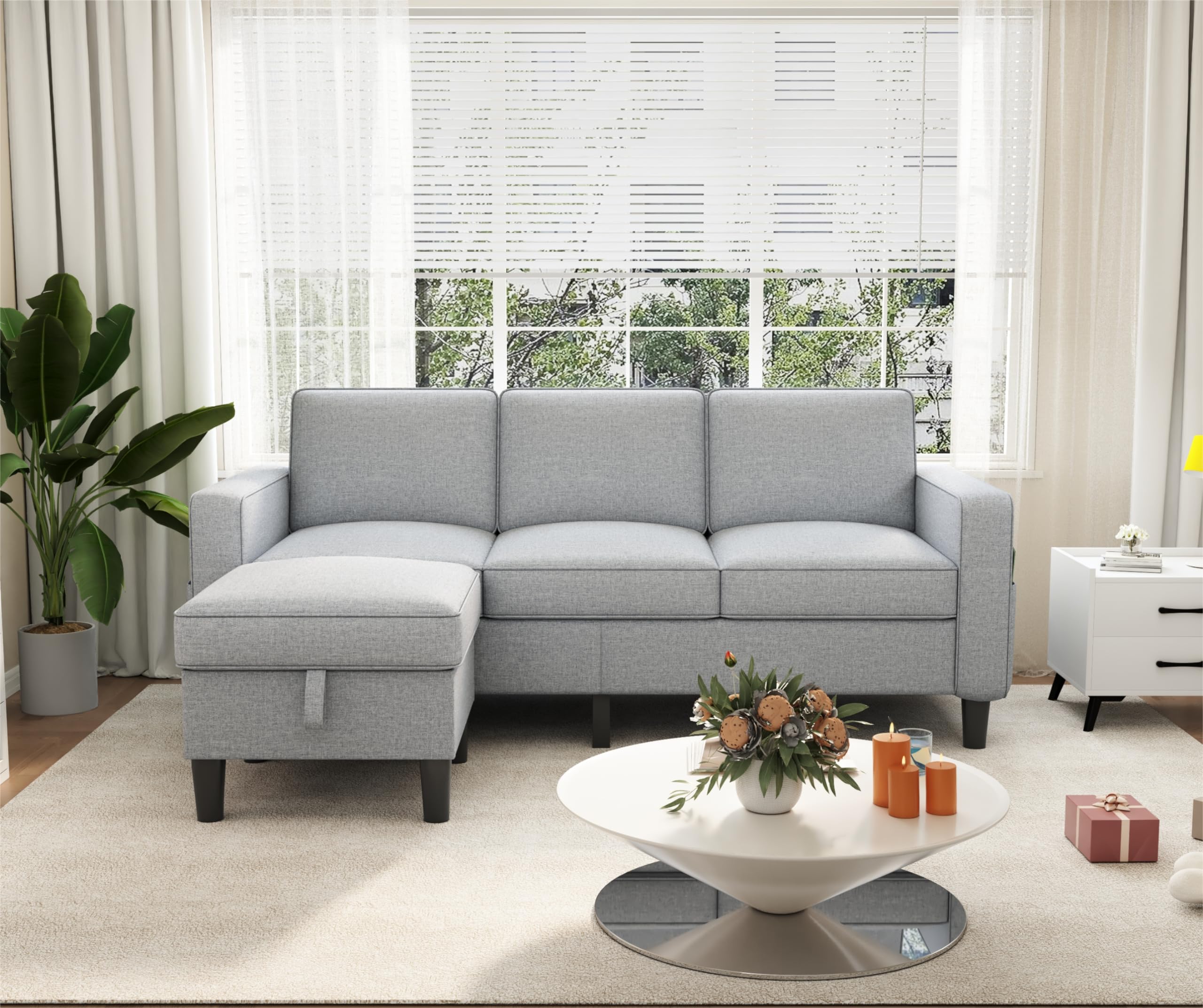 Youmumeub Convertible Sectional Sofa Couch, L-Shaped Couch 3-Seat Sofa with Storage Reversible Chaise, Sectional Couches for Living Room, Apartment and Small Space (Light Gray)