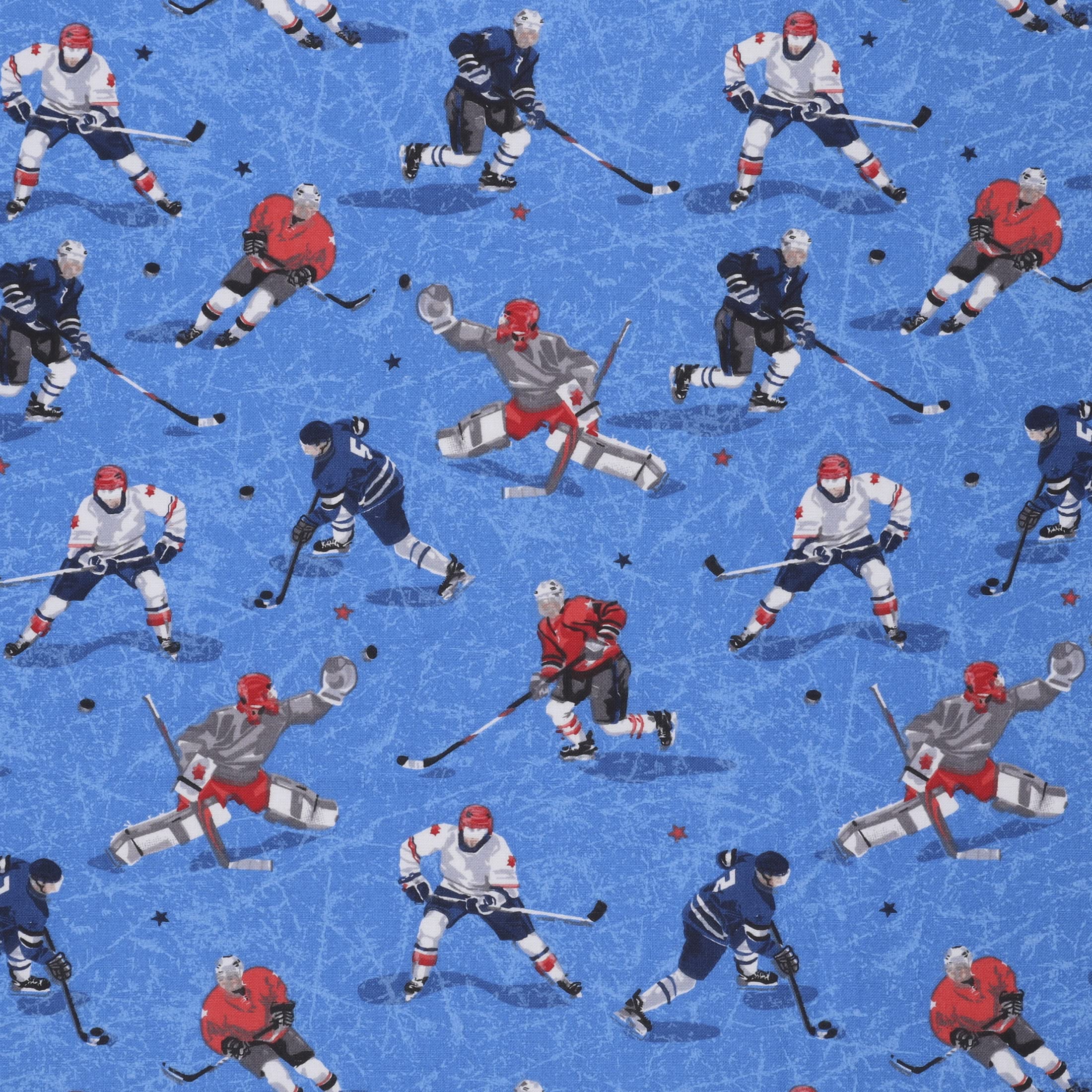 Mook Fabrics Cotton Hockey Players, Cracked Ice Blue Cut by The yard