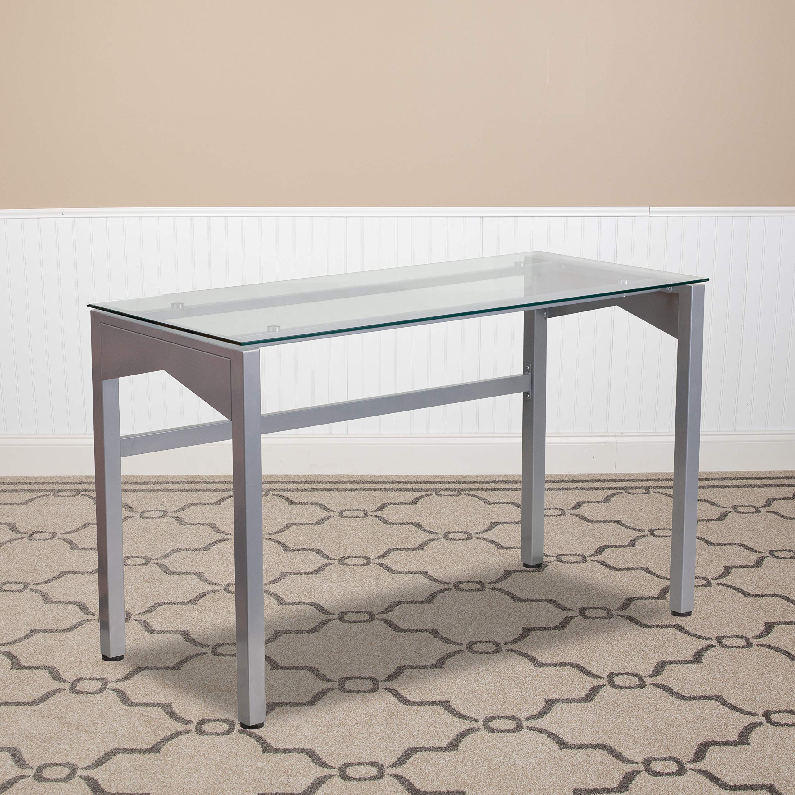 EMMA + OLIVER Desk with Clear Tempered Glass Top