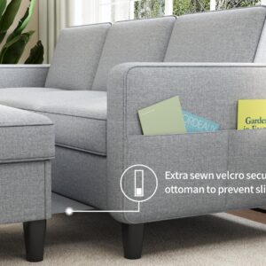 Youmumeub Convertible Sectional Sofa Couch, L-Shaped Couch 3-Seat Sofa with Storage Reversible Chaise, Sectional Couches for Living Room, Apartment and Small Space (Light Gray)