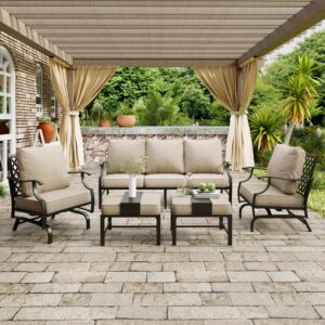 mixpatio patio furniture set 5 pcs, outdoor patio furniture set, 3-seat sofa, 2 rocking chairs, 2 ottomans and 5.75" extra thick cushion, patio conversation set for garden backyard deck,beige