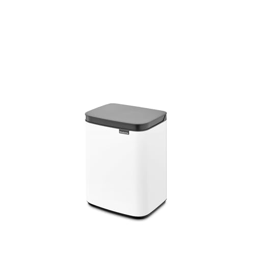 Brabantia Small Bo Trash Can 1.1 Gal - Easy Open, Soft Closing Lid, Hygienic, Space Efficient - for Bathroom, Home Office, Bedroom - White - LWH 7.9 x 6.8 x 10.7