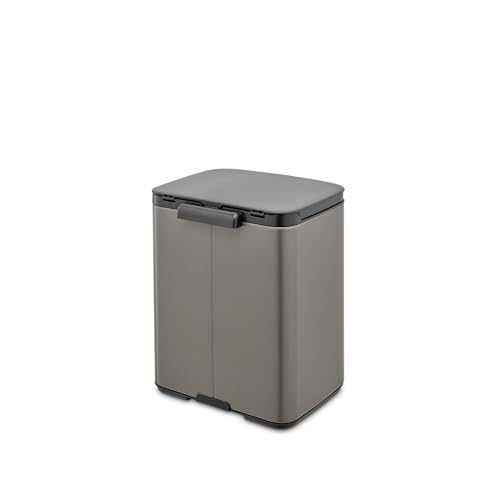 Brabantia Small Bo Trash Can 1.8 Gal - Easy Open, Soft Closing Lid, Hygienic, Space Efficient - for Bathroom, Home Office, Bedroom - Platinum - LWH 9.5 x 8.2 x 12.5