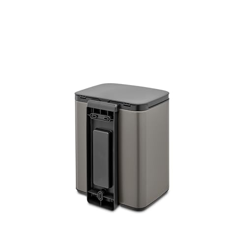 Brabantia Small Bo Trash Can 1.8 Gal - Easy Open, Soft Closing Lid, Hygienic, Space Efficient - for Bathroom, Home Office, Bedroom - Platinum - LWH 9.5 x 8.2 x 12.5