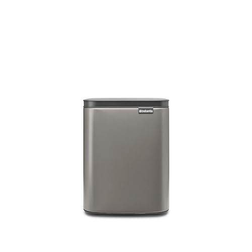 Brabantia Small Bo Trash Can 1.8 Gal - Easy Open, Soft Closing Lid, Hygienic, Space Efficient - for Bathroom, Home Office, Bedroom - Platinum - LWH 9.5 x 8.2 x 12.5