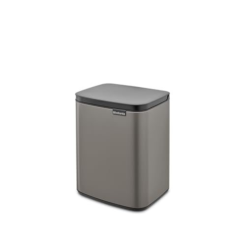 Brabantia Small Bo Trash Can 1.8 Gal - Easy Open, Soft Closing Lid, Hygienic, Space Efficient - for Bathroom, Home Office, Bedroom - Platinum - LWH 9.5 x 8.2 x 12.5