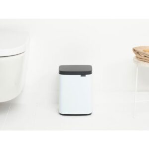 Brabantia Small Bo Trash Can 1.1 Gal - Easy Open, Soft Closing Lid, Hygienic, Space Efficient - for Bathroom, Home Office, Bedroom - White - LWH 7.9 x 6.8 x 10.7