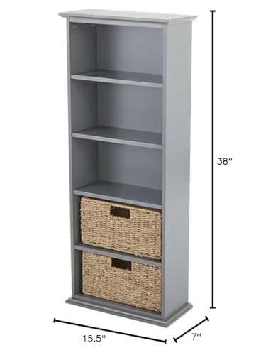 Contemporary Five-Tier Bookcase with Stylish Storage Baskets (Gray)