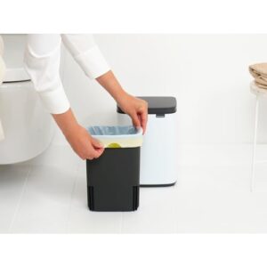 Brabantia Small Bo Trash Can 1.1 Gal - Easy Open, Soft Closing Lid, Hygienic, Space Efficient - for Bathroom, Home Office, Bedroom - White - LWH 7.9 x 6.8 x 10.7