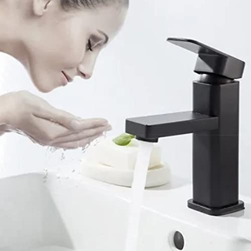 Waterfall Bathroom Faucet, Matte Black Simple Stylish No Leakage Kitchen Sink Faucet with Ceramic Valve Core, Hot Water Cold Water 2 Modes for Bathroom Kitchen Hotel