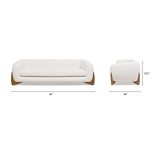 Jennifer Taylor Home Alpine 90.5" White Boucle Modern Scandinavian Minimalist Round Arm Sherpa Sofa