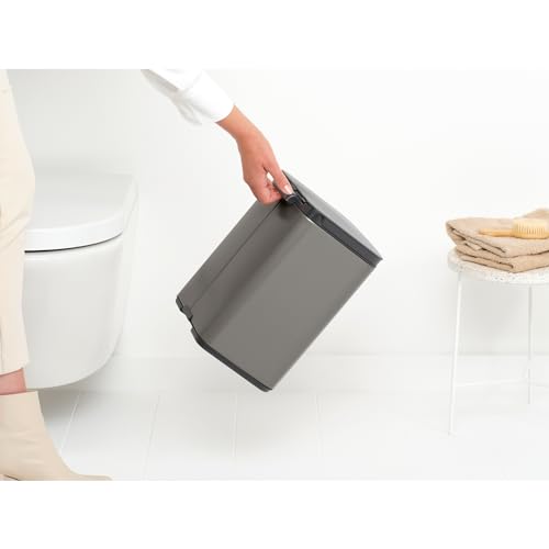 Brabantia Small Bo Trash Can 1.8 Gal - Easy Open, Soft Closing Lid, Hygienic, Space Efficient - for Bathroom, Home Office, Bedroom - Platinum - LWH 9.5 x 8.2 x 12.5