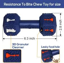 Aggressive Chewer Dog Dumbbell Toy- Interactive Dental Toy for Teething, Training, Cleaning Teeth and Boredom- Natural Rubber Dumbbell Dispensing Toy for Puppies, Medium to Small Dogs