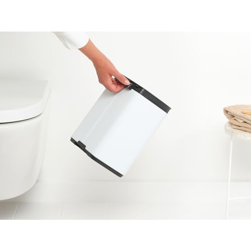 Brabantia Small Bo Trash Can 1.1 Gal - Easy Open, Soft Closing Lid, Hygienic, Space Efficient - for Bathroom, Home Office, Bedroom - White - LWH 7.9 x 6.8 x 10.7