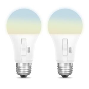 Feit Electric A19 LED Light Bulb, 75W Equivalent, Dimmable, Color Selectable 6-Way, E26 Medium Base, 90 CRI, 1100 Lumens, Damp Rated Standard Bulb, 22-Year Lifetime, OM75DM/6WYCA/2, 2 Pack