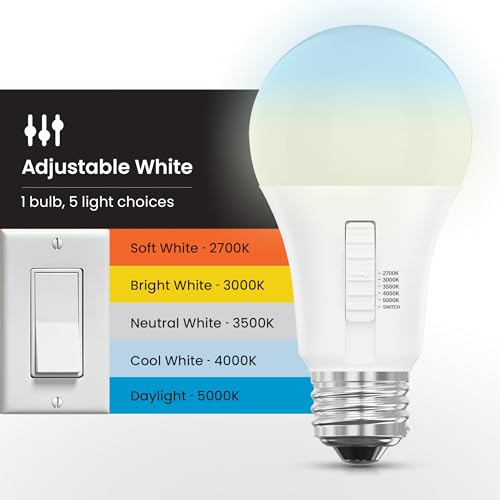 Feit Electric A19 LED Light Bulb, 75W Equivalent, Dimmable, Color Selectable 6-Way, E26 Medium Base, 90 CRI, 1100 Lumens, Damp Rated Standard Bulb, 22-Year Lifetime, OM75DM/6WYCA/2, 2 Pack