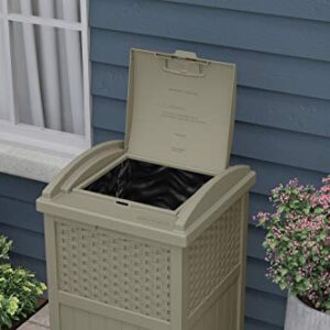 Suncast 33 Gal Hideaway Trash Can for Patio - Resin Outdoor Trash with Lid & 33 Gal Hideaway Can Resin Outdoor Trash with Lid Use in Backyard, Deck, or Patio, 33-Gal, Brown