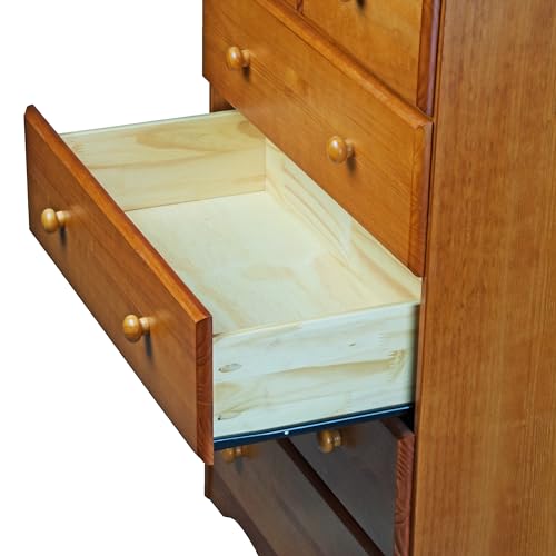 Copper Grove Palace Imports 100% Solid Wood 5-Drawer Chest with Metal or Wooden Knobs Honey Pine Stained Light Wood