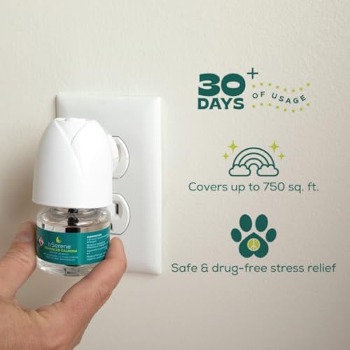 bSerene Pheromone Calming Solution for Dogs 30-Day Starter Kit: Plug-in Diffuser + Refill Helps Reduce Excessive Barking, Destruction, Stress, and Fear Great for Thunderstorms and Fireworks