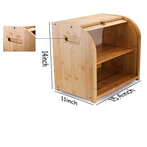 UIELPT Double Layer Large Bread Box for Kitchen Counter,Bamboo Large Capacity Bread Storage Bin,Counter-Large Capacity Bread Storage Container Farmhouse Bread Box with Flexible Sliding Door