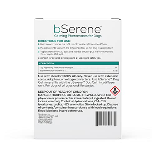 bSerene Pheromone Calming Solution for Dogs 30-Day Starter Kit: Plug-in Diffuser + Refill Helps Reduce Excessive Barking, Destruction, Stress, and Fear Great for Thunderstorms and Fireworks