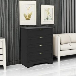 UYIHOME Modern 4 Drawer Dresser, 37inch Tall Dresser Chest with Large Drawer, Wood Dresser Storage Cabinet Organizer Unit for Bedroom, Closet, Living Room, Cloakroom, Entryway, Black