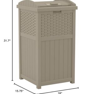 Suncast 33 Gal Hideaway Trash Can for Patio - Resin Outdoor Trash with Lid & 33 Gal Hideaway Can Resin Outdoor Trash with Lid Use in Backyard, Deck, or Patio, 33-Gal, Brown