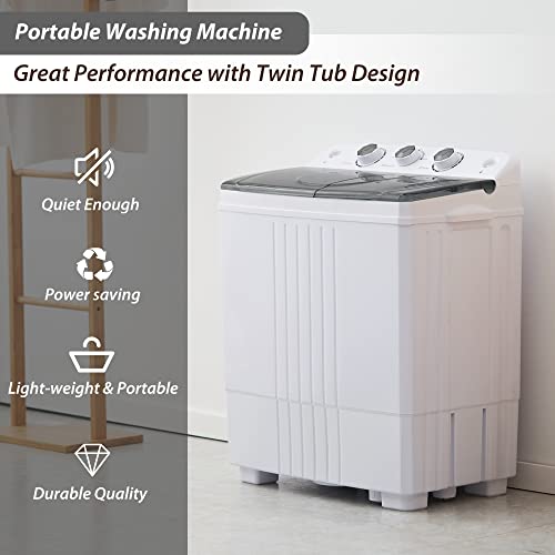 HABUTWAY Portable Washing Machine 20Lbs Capacity Washer&Dryer Combo Twin Tub Laundry 2 In 1 Washer(12Lbs) & Spinner(8Lbs) with Built-in Gravity Drain Pump for Apartment,Dorms,RV Camping (grey+white)