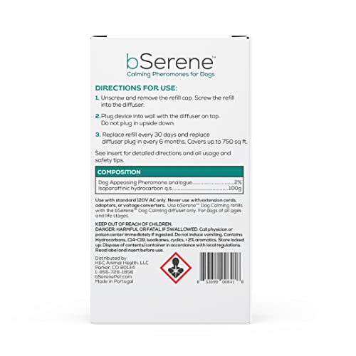 bSerene Pheromone Calming Solution for Dogs 30-Day Refill Helps Reduce Excessive Barking, Destruction, Stress, and Fear Great for Thunderstorms and Fireworks