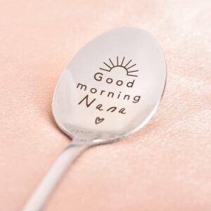 Grandma Nana Gigi Birthday Gifts Spoon for Women Mothers Day Yaya Gifts from Grandkids - Good Morning Nana Christmas Gift for Mom Grandma Nanas Engraved Coffee Cereal Handle Spoons Long Teaspoons