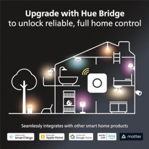 Philips Hue Smart Light Starter Kit - Includes (1) Bridge, (1) Dimmer Switch and (2) A19 LED Bulbs - White and Color Ambiance Color-Changing Light - 800LM - E26 - Control with App or Voice Assistant