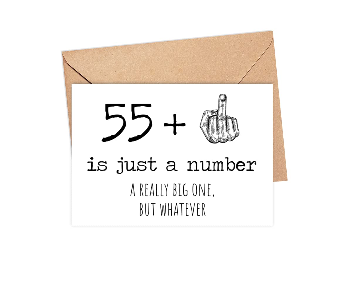 56th Birthday Card - 56 Is Just A Number A Really Big One But Whatever - 56 Year Old Birthday Card - Funny Birthday - Rude 56th Birthday Card - 55 + Middle Finger - Snarky Humor - Funny Adult Card